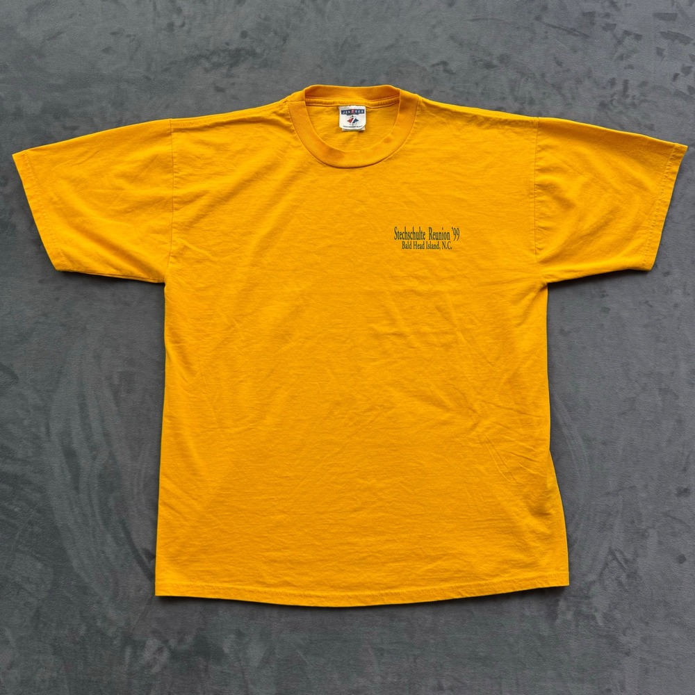 Vintage 90s Jerzees Bald Head Island NC Family Reunion T-Shirt Yellow Large